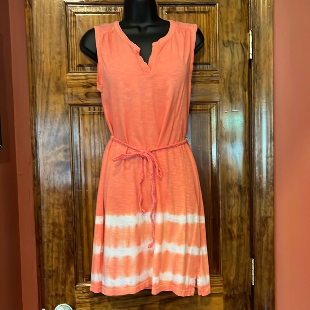Coral Cotton Sleeveless Tie Dye  Dress